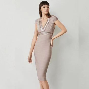 2018 Fashion V Neck Short Sleeve Black Beige Hot glue Bandage Dress Patchwork Women Elegant Bodycon Sexy Hollow Out Vestidos 
2018 Fashion V Neck Short Sleeve Black Beige Hot glue Bandage Dress Patchwork Women Elegant Bodycon Sexy Hollow Out Vestidos