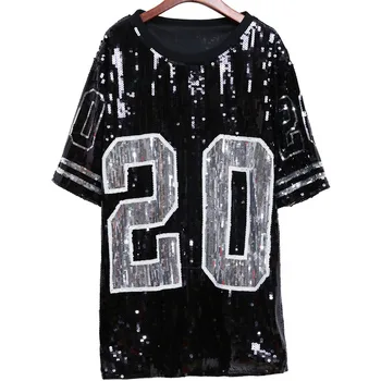 Womens Sequins Short Sleeve Letter Embroidery Loose Fit Tshirt Hip Hop Sequined Summer Tee Glitter Top Jazz Dance Shirts
Womens Sequins Short Sleeve Letter Embroidery Loose Fit Tshirt Hip Hop Sequined Summer Tee Glitter Top Jazz Dance Shirts
