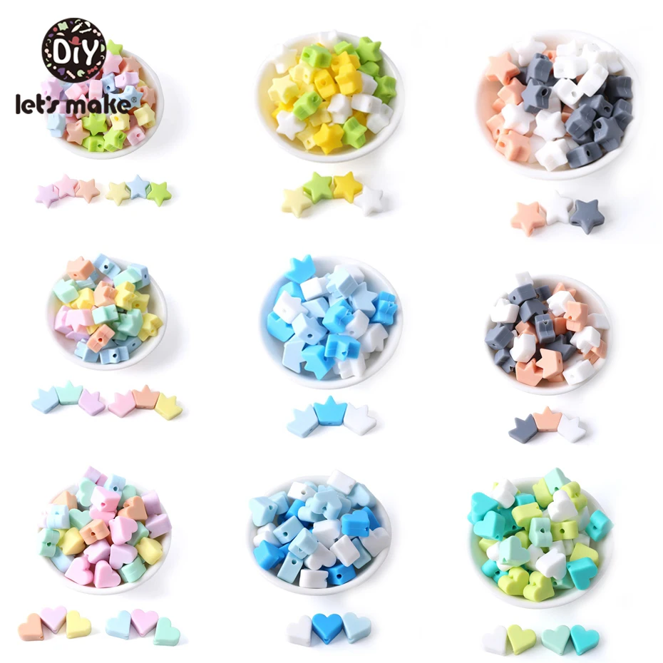 

Let's Make Food Grade 20Pc Silicone Beads Teether Mini Heart Bracelet DIY Jewelry Baby Teether Round Beads 12mm Baby Teether Toy