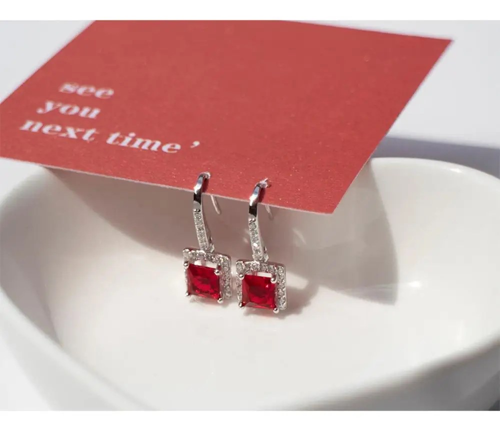 925 sterling silver earring fashion red zircon square short drop earrings sweet temperament wild female silver ear jewelry
925 sterling silver earring fashion red zircon square short drop earrings sweet temperament wild female silver ear jewelry