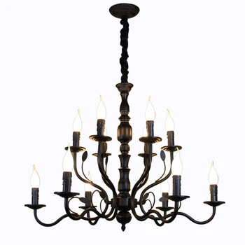 

Luxury Rustic Wrought Iron Chandelier E14 Candle Black Vintage Antique Home Chandeliers For Living room European lamp