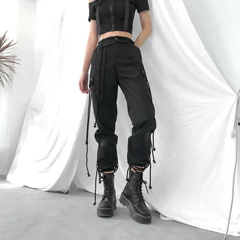 Elastic High Waist Bandage Cargo Pants Women Patchwork Belt Casual Black Trousers Harajuku Boots Streetwear Joggers Harem Pants
Elastic High Waist Bandage Cargo Pants Women Patchwork Belt Casual Black Trousers Harajuku Boots Streetwear Joggers Harem Pants