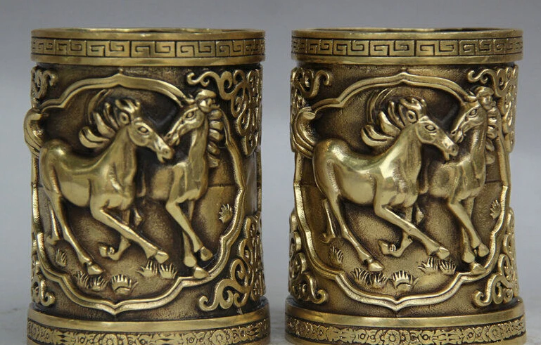 253@g++4" Marked China Palace Brass Run Horse Steed Success Brush Pot Pencil Vase Pair statue
253@g++4" Marked China Palace Brass Run Horse Steed Success Brush Pot Pencil Vase Pair statue