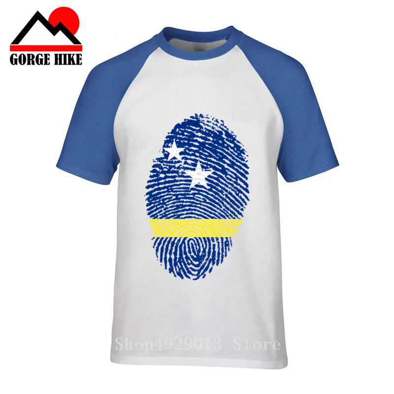 

Custom Curacao Flag Fingerprint T-shirt Men Black T Shirt Striped Clothing Summer Team Tshirt Cotton Fabric Tops Vintage Tees