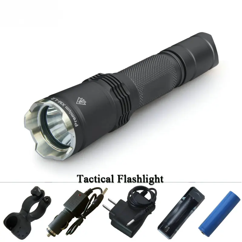 

Hunting xm l2 tactical flashlight self defense flash light militar lanterna waterproof 18650 battery led linterna electric torch