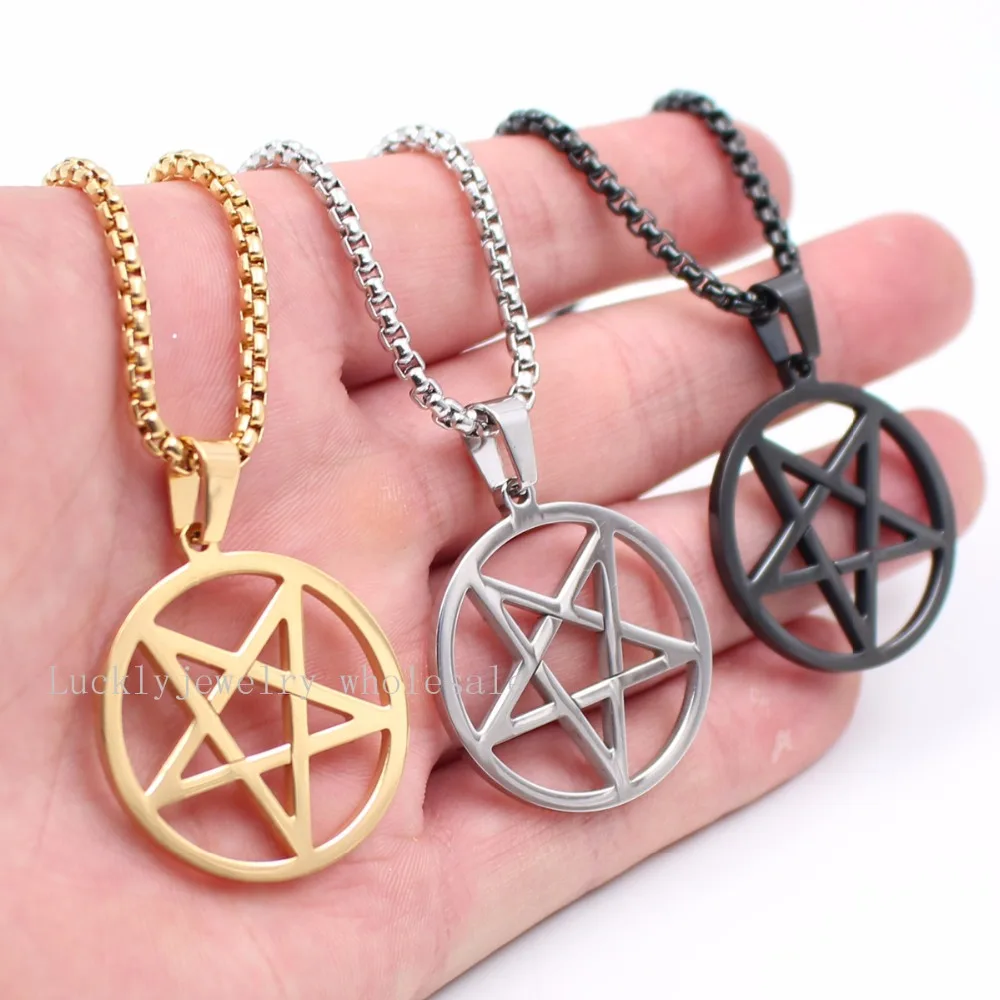 18''-30'' Choose Punk Trendy 3mm Square Rolo Chain Stainless Steel 30mm Wicca Inverted Pentagram religion Pendant necklace
18''-30'' Choose Punk Trendy 3mm Square Rolo Chain Stainless Steel 30mm Wicca Inverted Pentagram religion Pendant necklace