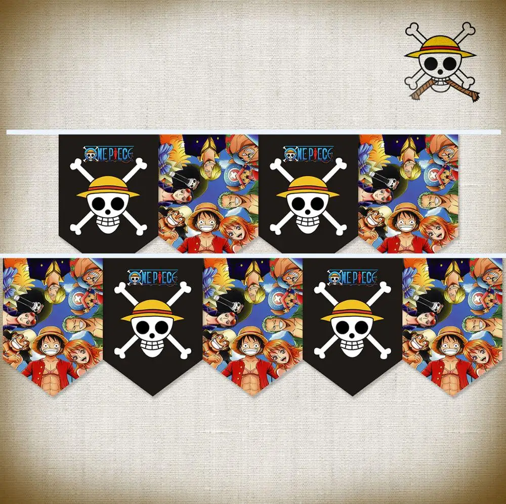 

One piece straw hat Luffy pirate string flag birthday Party supplies Pirate theme party paper banner bunting including 10 flags