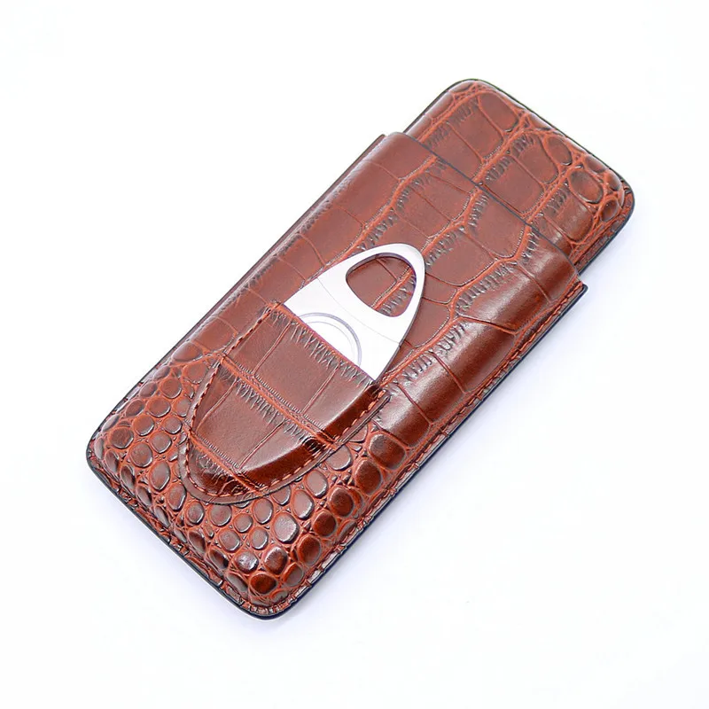High-end Brown Leather Alligator Pattern cigar portable three cigar tube holder Case cigar storage box with cutter
High-end Brown Leather Alligator Pattern cigar portable three cigar tube holder Case cigar storage box with cutter