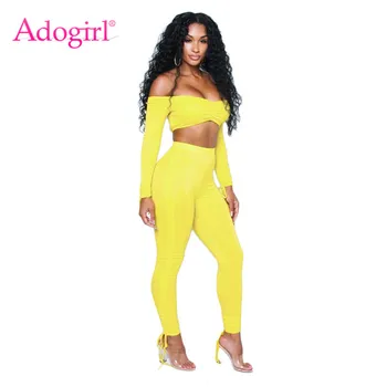 Adogirl Solid Ribbed Two Piece Set Women Tracksuit Sexy Slash Neck Ruched Off Shoulder Long Sleeve Crop Top + Pants Club Outfits
Adogirl Solid Ribbed Two Piece Set Women Tracksuit Sexy Slash Neck Ruched Off Shoulder Long Sleeve Crop Top + Pants Club Outfits