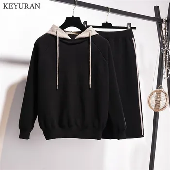 Large Plus Size New Knitted Two Piece Set Women Casual Split Elastic Waist Skirt And Hooded Sweater Tops 2020 Autumn Winter Suit
Large Plus Size New Knitted Two Piece Set Women Casual Split Elastic Waist Skirt And Hooded Sweater Tops 2020 Autumn Winter Suit