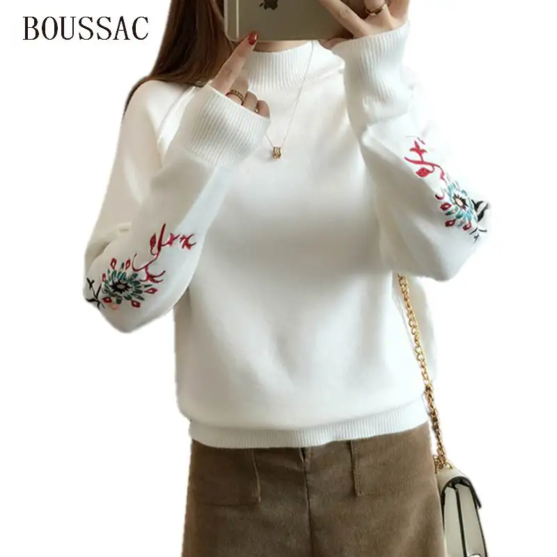 BOUSSAC Warm Embroidery Knit Sweater Female 2018 Winter Turtleneck Jumper Women Sweater And Pullover Black White Pull Femme
BOUSSAC Warm Embroidery Knit Sweater Female 2018 Winter Turtleneck Jumper Women Sweater And Pullover Black White Pull Femme