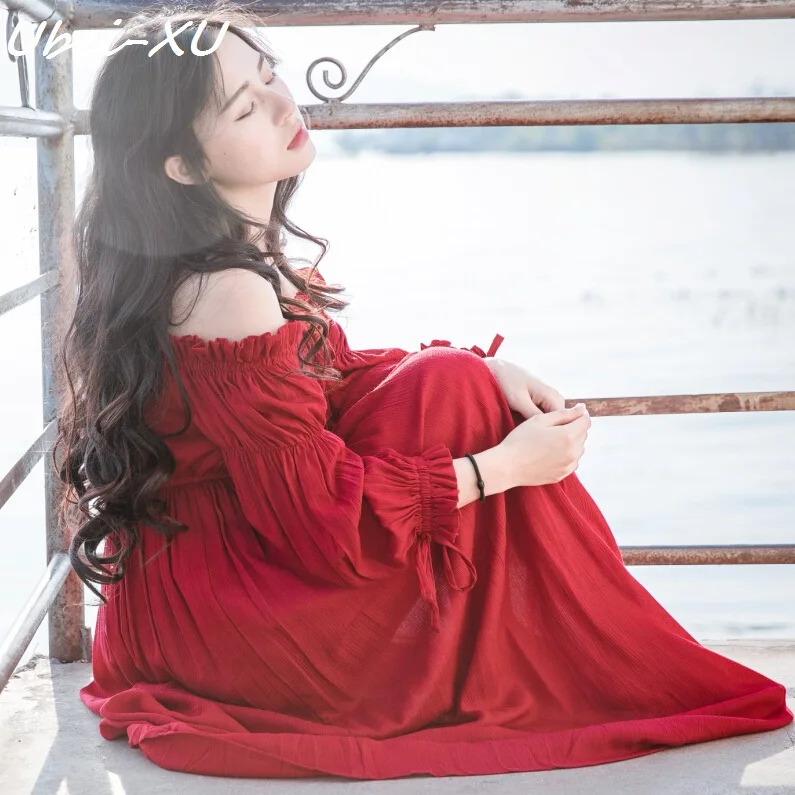 Ubei Summer new plus-size women slash neck strapless dress loose slim long dress beach red cotton&linen dress
Ubei Summer new plus-size women slash neck strapless dress loose slim long dress beach red cotton&linen dress