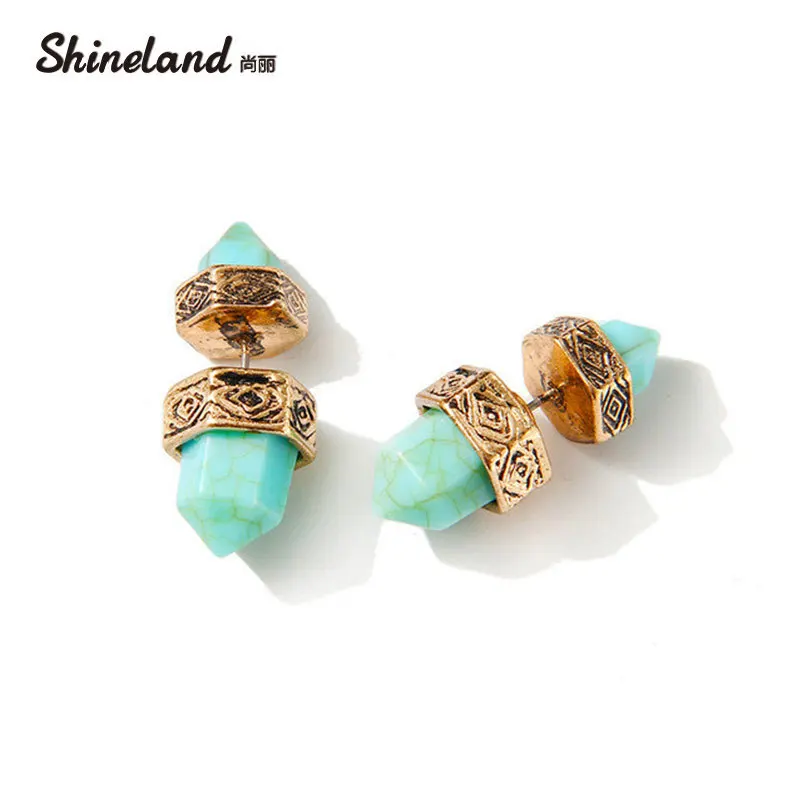 Shineland European Ethnic Jewelry Silver Gold Color Earrings Hexagonal Prism Pile Blue Stone Double Stone Stud Earrings Women
Shineland European Ethnic Jewelry Silver Gold Color Earrings Hexagonal Prism Pile Blue Stone Double Stone Stud Earrings Women