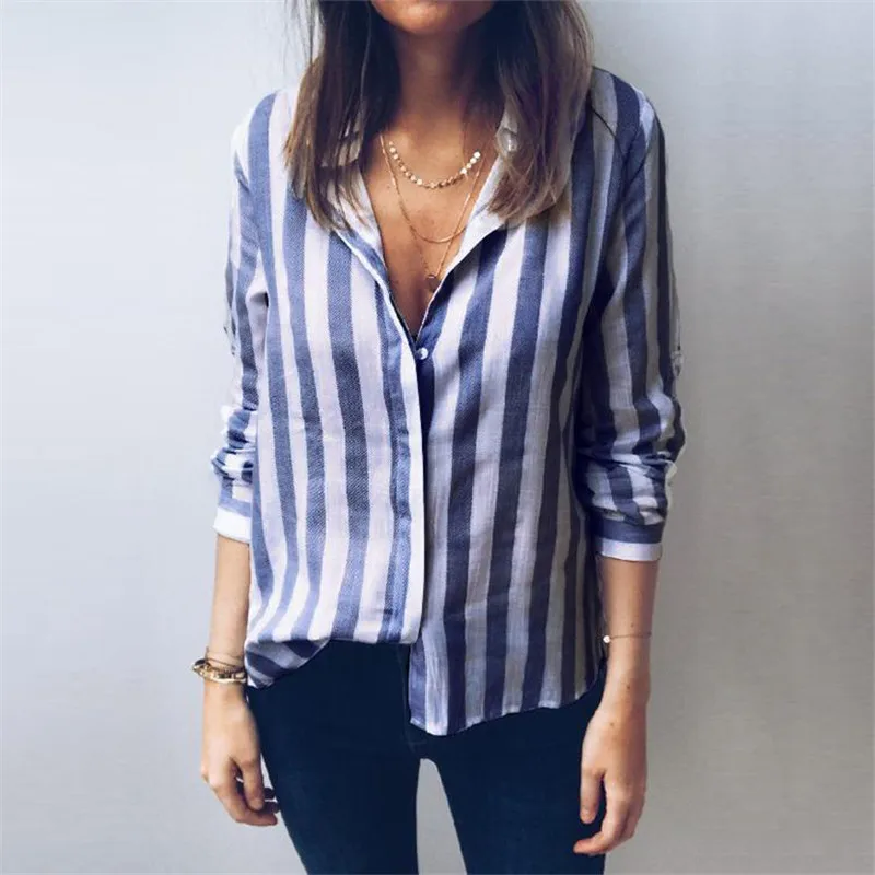 Casual Striped Women Tops And Blouses Spring Summer Long Sleeve Turn-Down Business Office Ladies Shirts Elegant Chemisier Femme
Casual Striped Women Tops And Blouses Spring Summer Long Sleeve Turn-Down Business Office Ladies Shirts Elegant Chemisier Femme