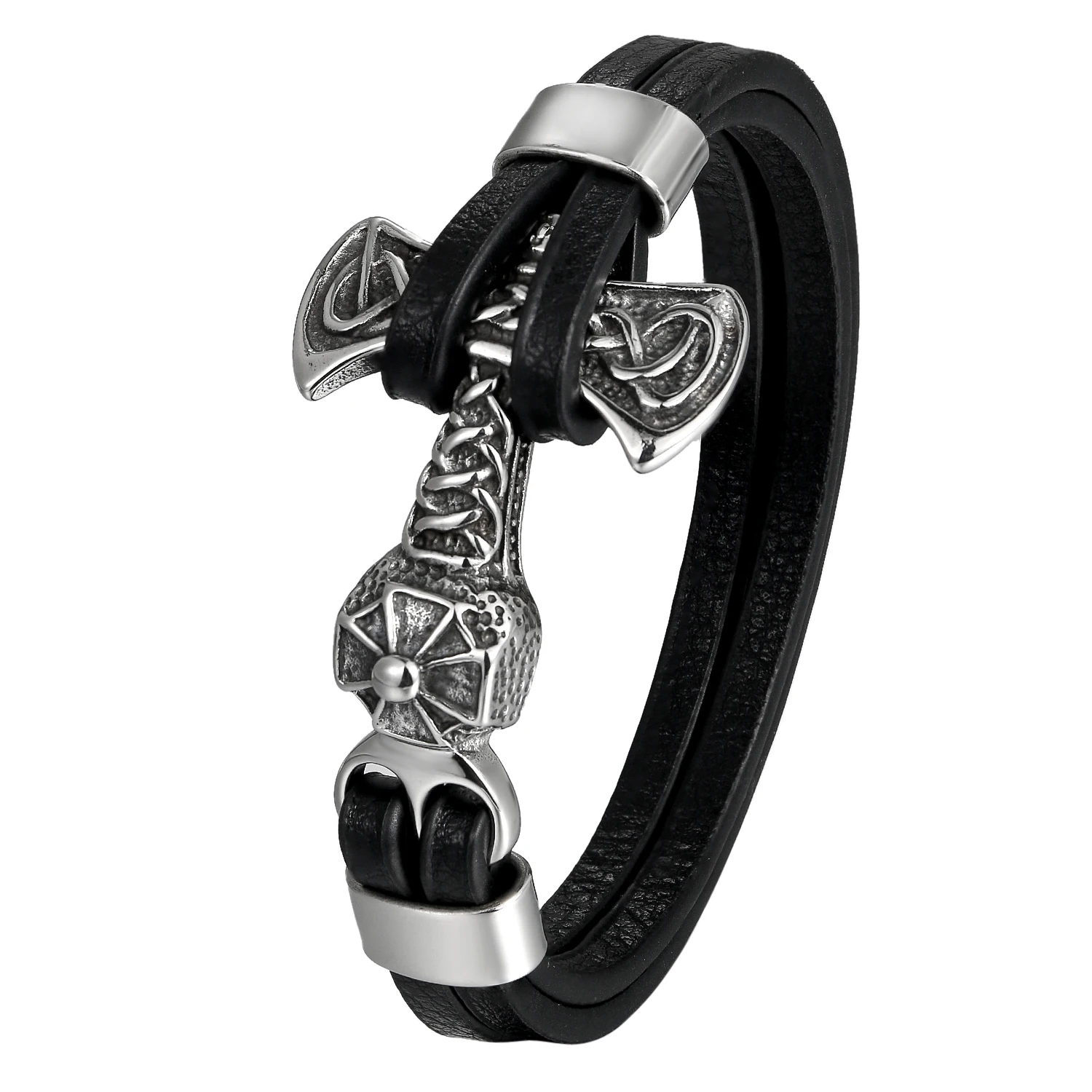 Boniskiss Wolf Head Charm with Thor's Hammer Charm Leather Bracelet Magnetic Stainless Steel Clasp Bangle For Men
Boniskiss Wolf Head Charm with Thor's Hammer Charm Leather Bracelet Magnetic Stainless Steel Clasp Bangle For Men