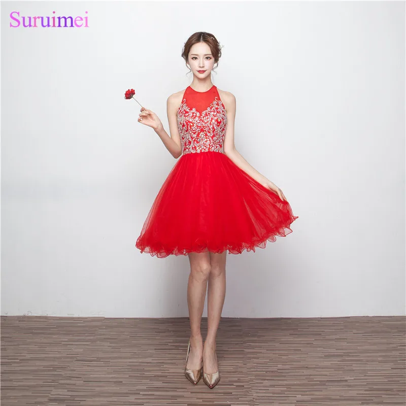 8th класс Homecoming платья Vestido De Formatura Curto 2017 красный короткий бисерный Ключ отверстие