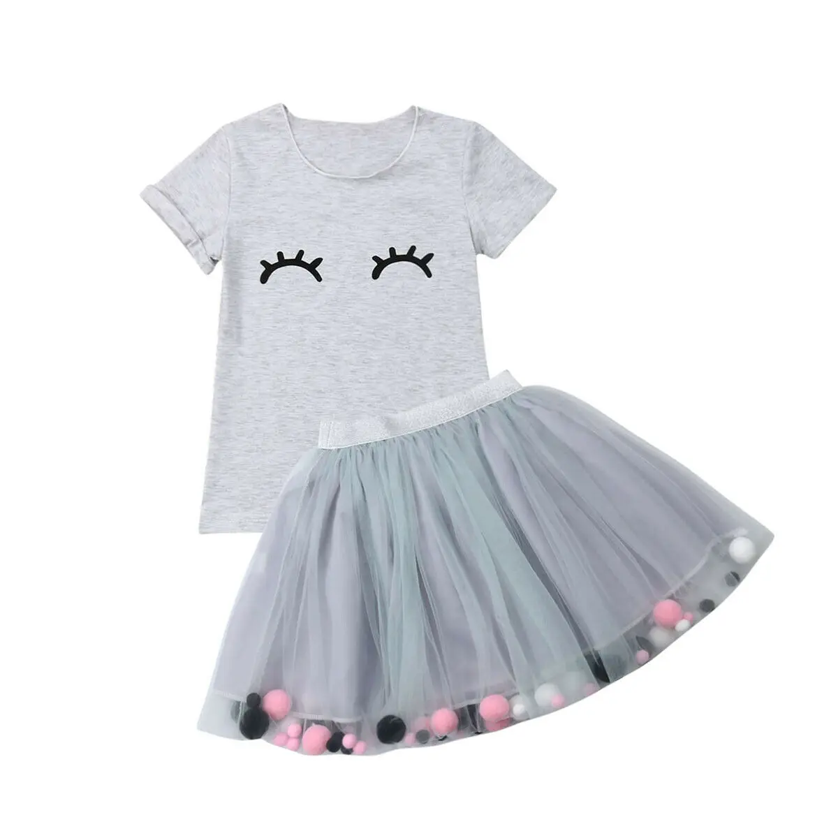 Lovely Toddler Kids Baby Girl Short Sleeve Eyelash T-shirt Tops Tutu Tulle Skirt 2PCS Outfits Princess Girls Clothes Set
Lovely Toddler Kids Baby Girl Short Sleeve Eyelash T-shirt Tops Tutu Tulle Skirt 2PCS Outfits Princess Girls Clothes Set