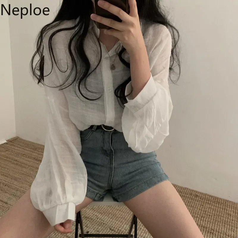 Neploe Spring Summer Long Lantern Sleeve Blouses Shirts for Women Loose Oversized Ladies Tops See Through Korean Clothes Blusas
Neploe Spring Summer Long Lantern Sleeve Blouses Shirts for Women Loose Oversized Ladies Tops See Through Korean Clothes Blusas