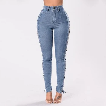 Women Lace Up Jeans 2019 Fashion Ripped High Waist Skinny Denim Pencil Pants Sexy Side Hollow Out Bodycon Jeans
Women Lace Up Jeans 2019 Fashion Ripped High Waist Skinny Denim Pencil Pants Sexy Side Hollow Out Bodycon Jeans