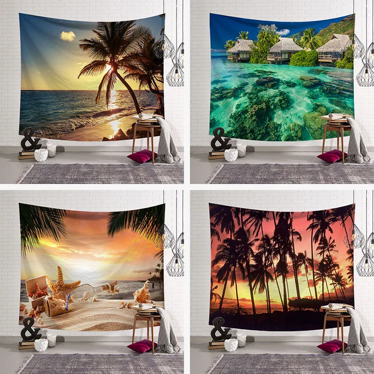 

Tropical Decor Palm Trees Silhouette On Sunset Exotic Vacations Image Dorm Wall Hanging Tropical Beach Coastline Tapestry