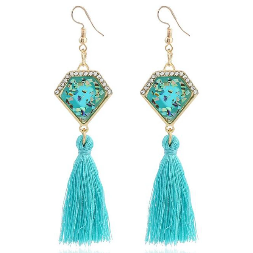 Fashion Acrylic Stone Statement Long Tassel Drop Dangle Earrings Women's Ear Jewelry Earring Accessories 4 Colors | Украшения и