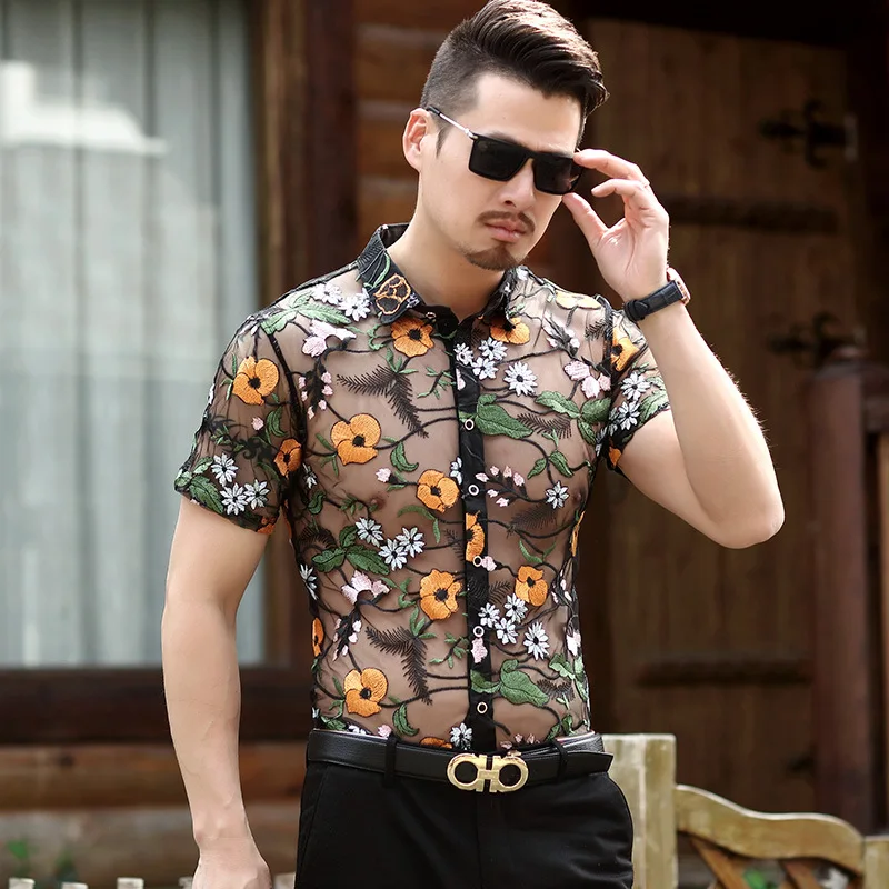 Flower Lace Shirt Embroidery See Through Shirt Men Chemise Homme Marque Luxe Mesh Hollow out Shirt Summer Short Sleeve Shirt
Flower Lace Shirt Embroidery See Through Shirt Men Chemise Homme Marque Luxe Mesh Hollow out Shirt Summer Short Sleeve Shirt