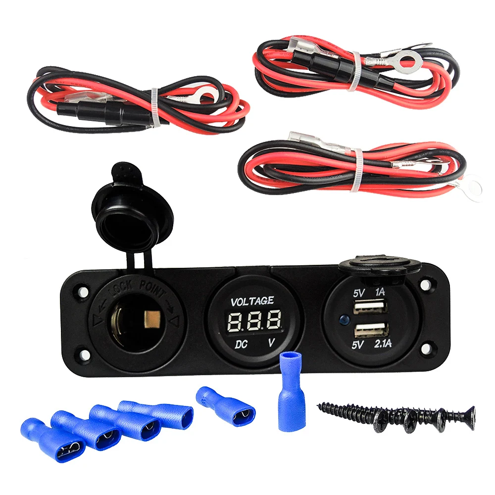 12V/24V Dual USB Blue LED Digital Display Voltmeter Socket for Boat Vehicle Car Cigarette Lighter Charger Voltage Meter Tester |