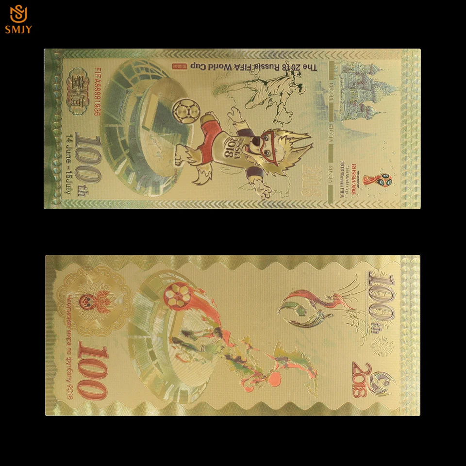 2018 Russia World Cup Europe Gold Banknotes 100 Rubles Gold Plated Colored Paper Money Collection For Gifts
2018 Russia World Cup Europe Gold Banknotes 100 Rubles Gold Plated Colored Paper Money Collection For Gifts
