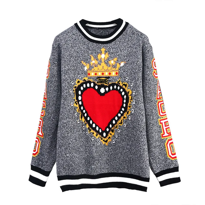 Runway Designer Gray Heart Crown Print Women Sweater Pullovers Harajuku Street 2018 Winter Christmas Sweater Jumper Clothing
Runway Designer Gray Heart Crown Print Women Sweater Pullovers Harajuku Street 2018 Winter Christmas Sweater Jumper Clothing