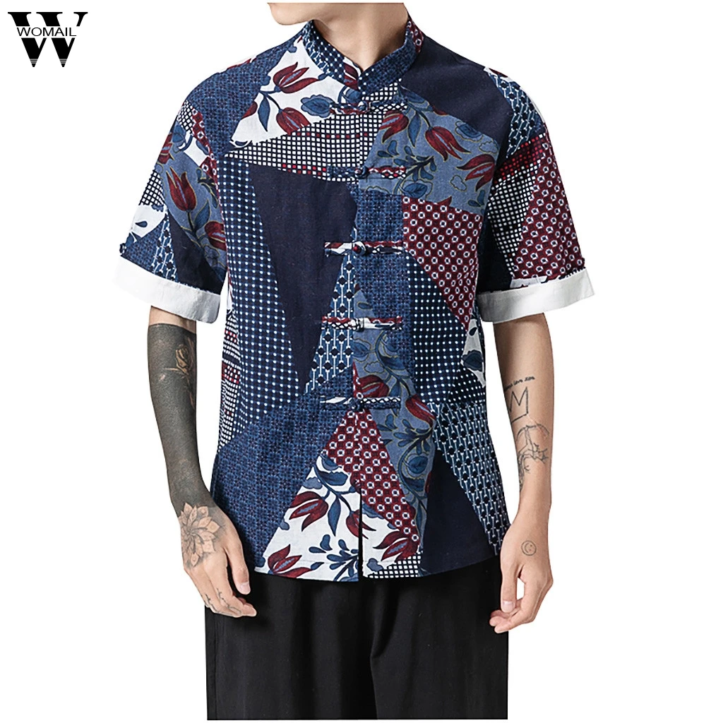 Womail Chinese Style Blouse Mens Cotton Linen Half Sleeve Multicolor Stand Neck Loose Print Buckle Shirt For Men Dropship May31
Womail Chinese Style Blouse Mens Cotton Linen Half Sleeve Multicolor Stand Neck Loose Print Buckle Shirt For Men Dropship May31
