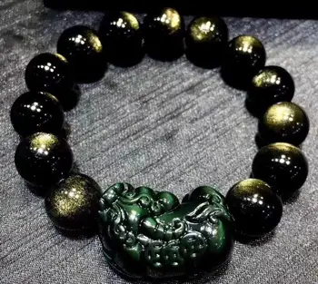 Free shipping >>NICE 14mm 100% Natural gold Obsidian Mexican pixiu Crystal Bracelet
Free shipping >>NICE 14mm 100% Natural gold Obsidian Mexican pixiu Crystal Bracelet