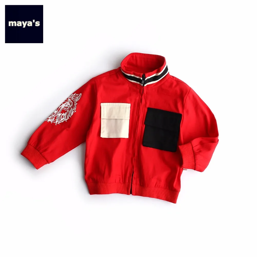 Mayas Cotton Pocket Red Patch Work Lion Printed Boys Jacket Full Sleeves Color Blocking Spring Coat Toddler Basic Warm 82020
Mayas Cotton Pocket Red Patch Work Lion Printed Boys Jacket Full Sleeves Color Blocking Spring Coat Toddler Basic Warm 82020