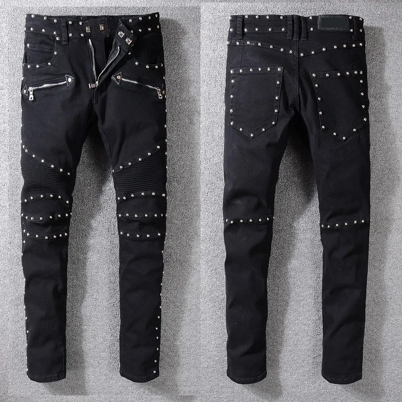 New France Style #1061# Men's Metal Rivet Moto Pants Ribbed Black Skinny Denim Biker Jeans Stretch Slim Trousers Size 29-42
New France Style #1061# Men's Metal Rivet Moto Pants Ribbed Black Skinny Denim Biker Jeans Stretch Slim Trousers Size 29-42