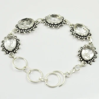 White Topas Bracelet Silver Overlay over Copper , 22 cm, B2269