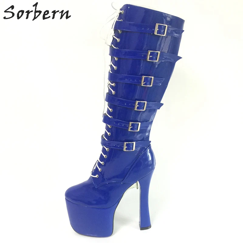 Sorbern Fashion Square High Heels Sexy Fetish Boots For Women 20Cm Platform Shoes Luxury Shoes Women Designers Pole Dance Boots