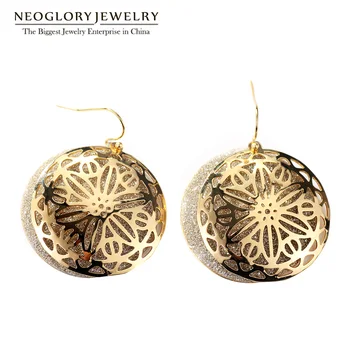 

Neoglory Fashion Big Gold Color Drop Dangle Earrings Two Layered Floral Etched Designer Statement Jewelry Christmas FA