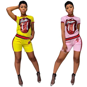 2019 New Women Set Sexy Sequined Big Lips Printed Tops and Skinny Shorts Ladies Suit Streetwear Red Yellow Black Pink 5 Colors
2019 New Women Set Sexy Sequined Big Lips Printed Tops and Skinny Shorts Ladies Suit Streetwear Red Yellow Black Pink 5 Colors