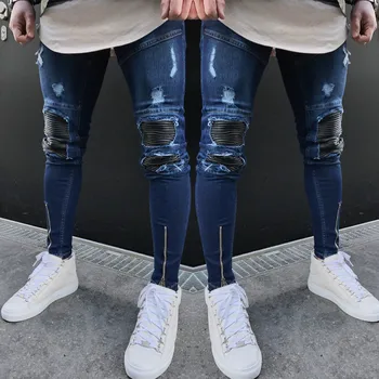 Men Stretchy Patchwork Ripped Holes Skinny Hip Hop Denim Pencil Pants Male Brand Clothing Destroyed Slim Fit Jeans Pants
Men Stretchy Patchwork Ripped Holes Skinny Hip Hop Denim Pencil Pants Male Brand Clothing Destroyed Slim Fit Jeans Pants