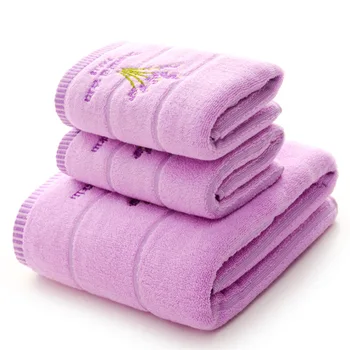 

3pcs/set Super Soft Lavender 100% Cotton Bathroom Towel Sets 1pc Bath Towel Washcloth 2pcs Face Towels for Adults Home Textiles