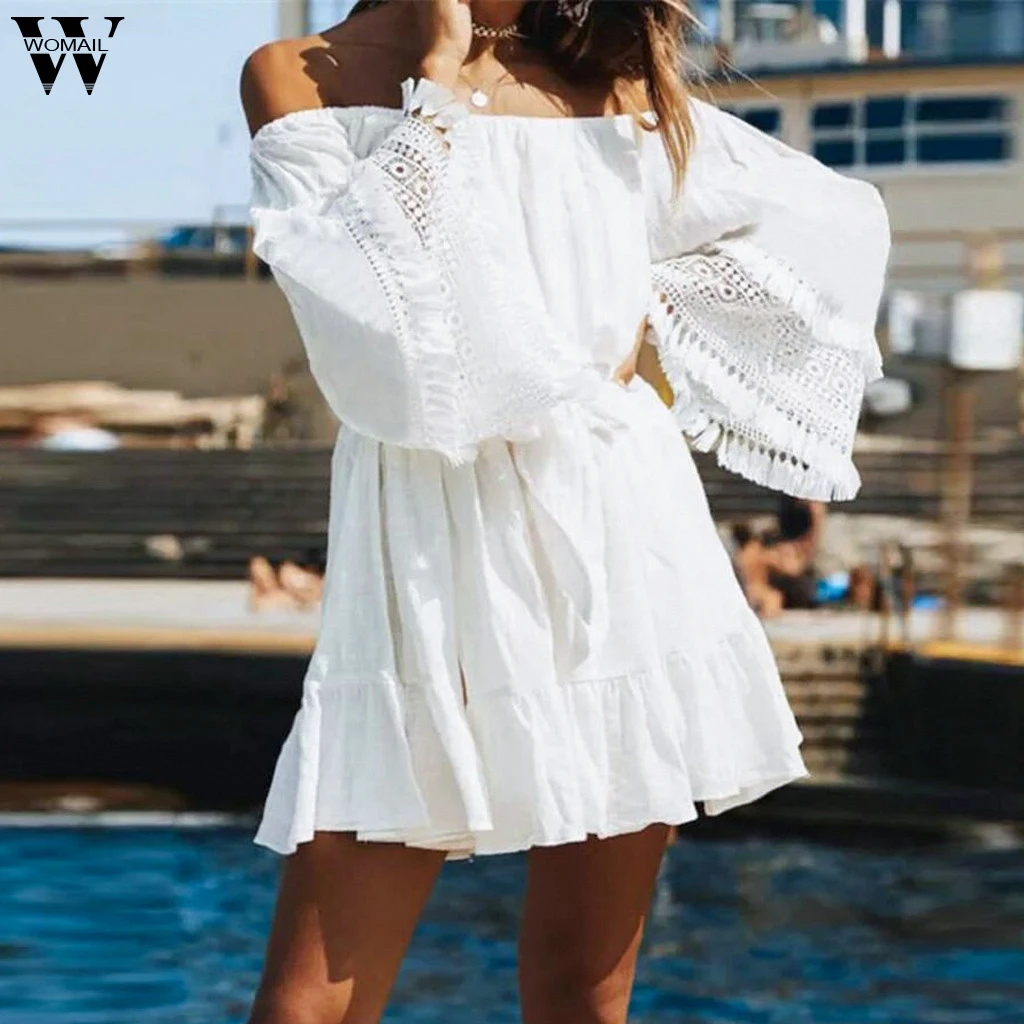 Womail dress Summer woman Sleeveless Sexy Off Shoulder Splicing Cotton linen Lace Party Mini Dress party fashion NEW 2019 A4
Womail dress Summer woman Sleeveless Sexy Off Shoulder Splicing Cotton linen Lace Party Mini Dress party fashion NEW 2019 A4