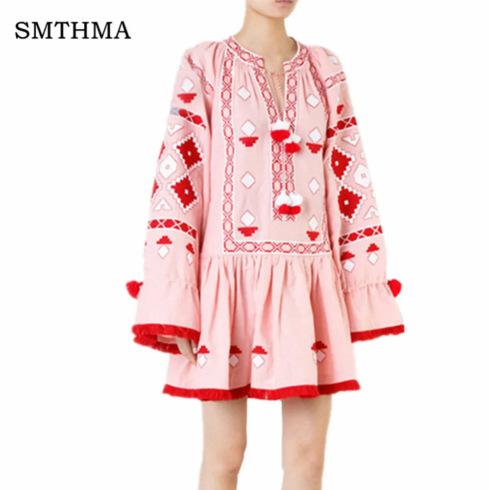 SMTHMA 2019 Women Vintage Ethnic Flower Embroidery Cotton Linen Tunic Casual Dress Hippie Boho People Dress
SMTHMA 2019 Women Vintage Ethnic Flower Embroidery Cotton Linen Tunic Casual Dress Hippie Boho People Dress