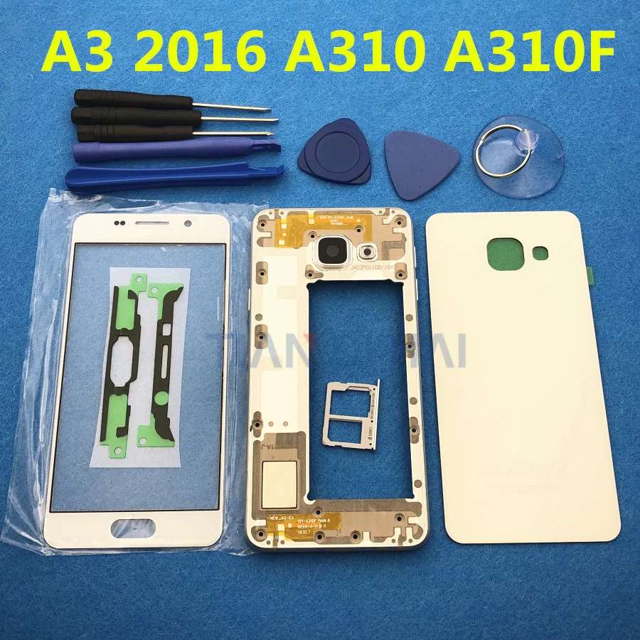 Full Housing Cover Case Chassis Middle Frame Bezel + Front Glass Lens + tools + Sticker For samsung galaxy A3 2016 A310 A310F
Full Housing Cover Case Chassis Middle Frame Bezel + Front Glass Lens + tools + Sticker For samsung galaxy A3 2016 A310 A310F