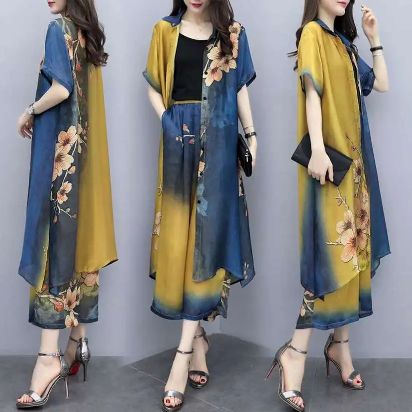 Women Big Size Top And Pants Clothing Set 2019 Summer New Print Cardigan + Wide Leg Trouser Two Piece Set Casual Outfit Female
Women Big Size Top And Pants Clothing Set 2019 Summer New Print Cardigan + Wide Leg Trouser Two Piece Set Casual Outfit Female