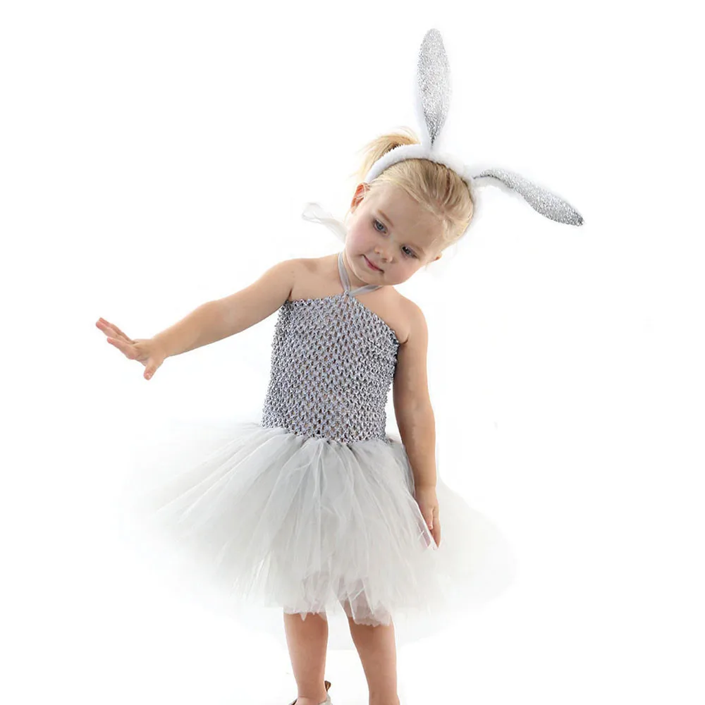 Baby Girls Lovely Tutu With Rabbit Ear Headband Kids Easter Dresses Stitching Princess Dress Children Tulle Tutus | Детская одежда и