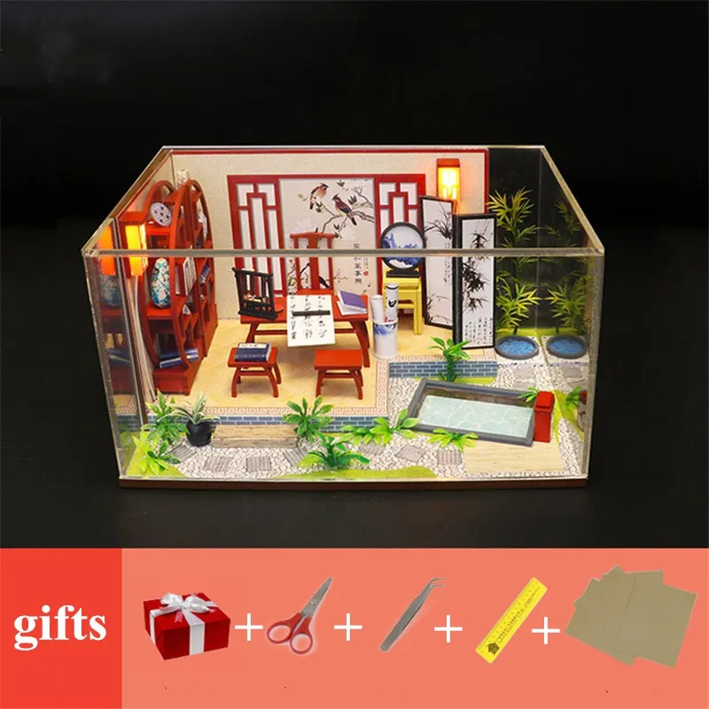 3D Doll house Chinese style architecture diy wooden miniaturas mini dollhouse small furniture book lamp toys for children girls
3D Doll house Chinese style architecture diy wooden miniaturas mini dollhouse small furniture book lamp toys for children girls