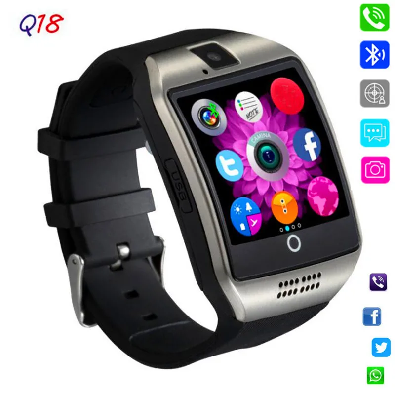 

Bluetooth Smart Watch Q18 With Camera Facebook Whatsapp Twitter Sync SMS Smartwatch Support SIM TF Card For Android&IOS Phone