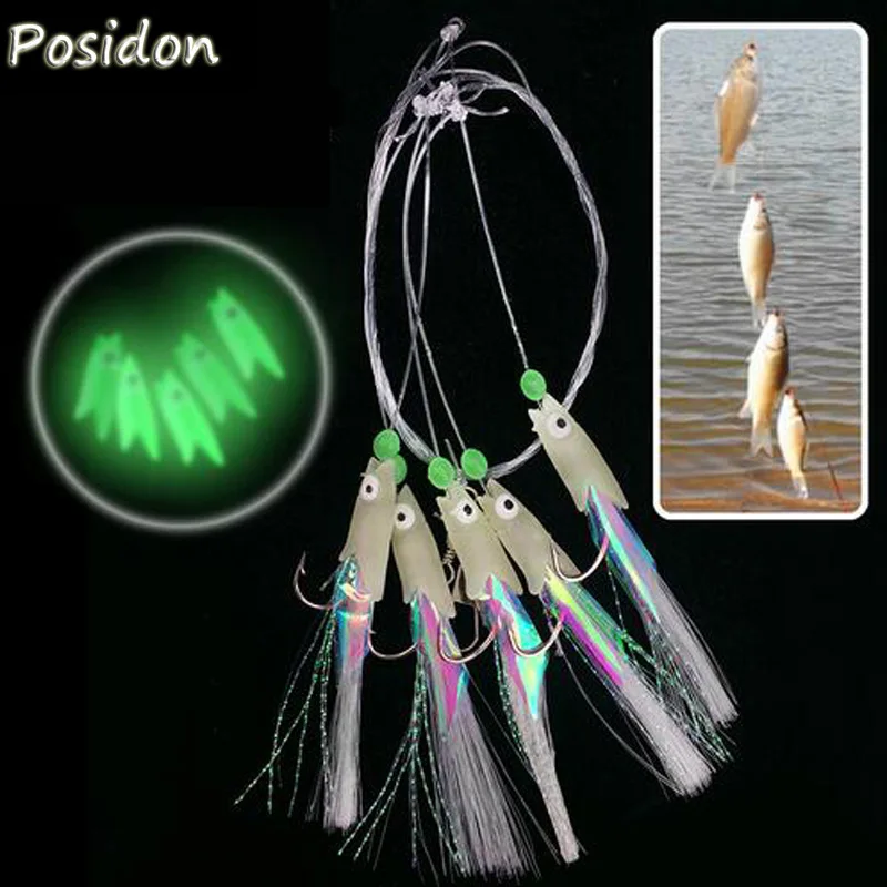 Posidon 5 Bags/Set Sabiki Soft Fishing Lures Rigs ISE Luminous Fish Head String Hook Soft Bait Artificial Lure Worm Fake lures
Posidon 5 Bags/Set Sabiki Soft Fishing Lures Rigs ISE Luminous Fish Head String Hook Soft Bait Artificial Lure Worm Fake lures