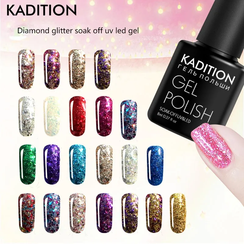 KADITION Glittering 8ml Diamond Nail Gel Polish 20 Colors Nail Art Shining Soak Off LED UV Gel Varnish Top Base Coat Lacquer
KADITION Glittering 8ml Diamond Nail Gel Polish 20 Colors Nail Art Shining Soak Off LED UV Gel Varnish Top Base Coat Lacquer