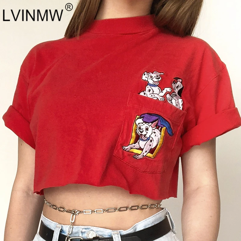 LVINMW Cotton Red Dog Embroidery O-Neck Short Sleeve Crop Tops 2019 Summer women Casual Slim T-shirts Female Streetwear Tee Tops
LVINMW Cotton Red Dog Embroidery O-Neck Short Sleeve Crop Tops 2019 Summer women Casual Slim T-shirts Female Streetwear Tee Tops