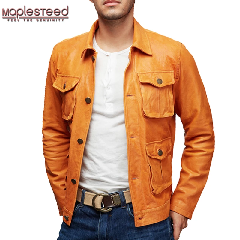 MAPLESTEED Genuine Leather Jacket Men Leather Coat Vegetable Tanned Matte Genuine Goat Skin Pockets Yellow Male Leather Coat 158
MAPLESTEED Genuine Leather Jacket Men Leather Coat Vegetable Tanned Matte Genuine Goat Skin Pockets Yellow Male Leather Coat 158